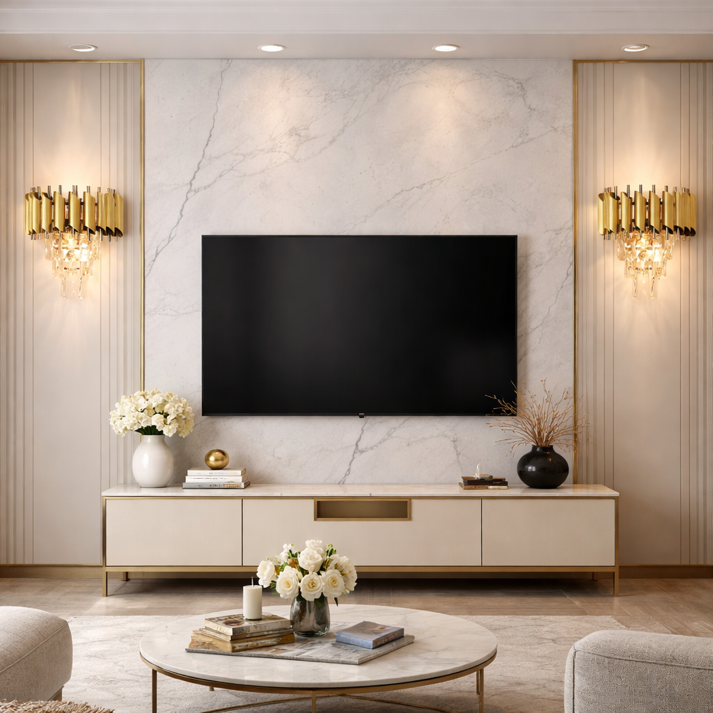 Aplica de perete aurie cu cristale transparente si design glam modern, iluminare ambientala eleganta pentru living sofisticat