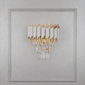 Aplica alba aurie cu cristale, 2xE27, design vertical elegant