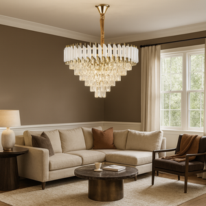 Candelabru cristal rotund auriu si alb 60 cm model 9001-600 WH+FGD