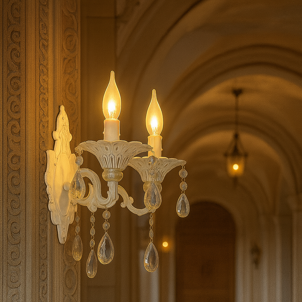 Aplica clasica 9010/2 alb auriu cu 2 becuri E27 pentru hol sau coridor elegant