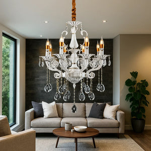 Candelabru Cristal Alb Argintiu 9010/8 cu 8 Brate E14