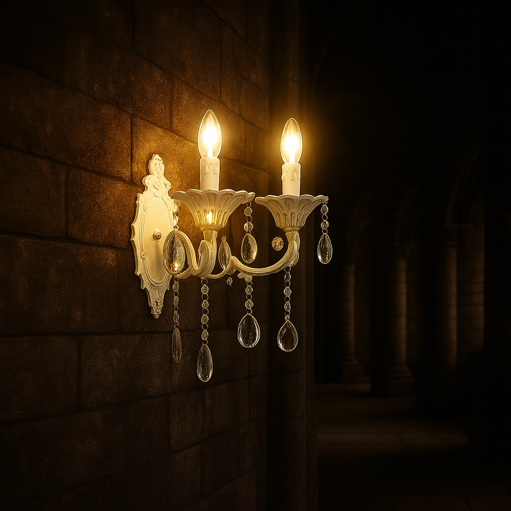 Aplica clasica 9010/2 alb auriu cu 2 becuri E27 pentru hol sau coridor elegant