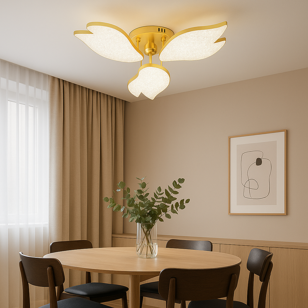 Lustra LED moderna auriu cu petale acril, Ø54 cm, lumina reglabila prin telecomanda, ideala pentru dining modern si elegant, model 9141/3 FGD.