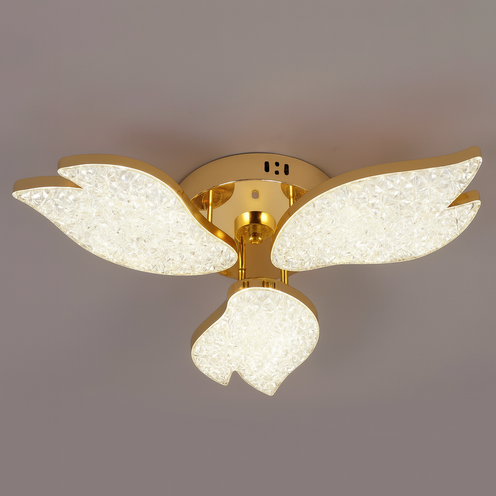 Lustra LED moderna Ø54 cm, petale acril aurii, lumina ajustabila cu telecomanda, perfecta pentru dormitor modern si confortabil, model 9141/3 FGD.