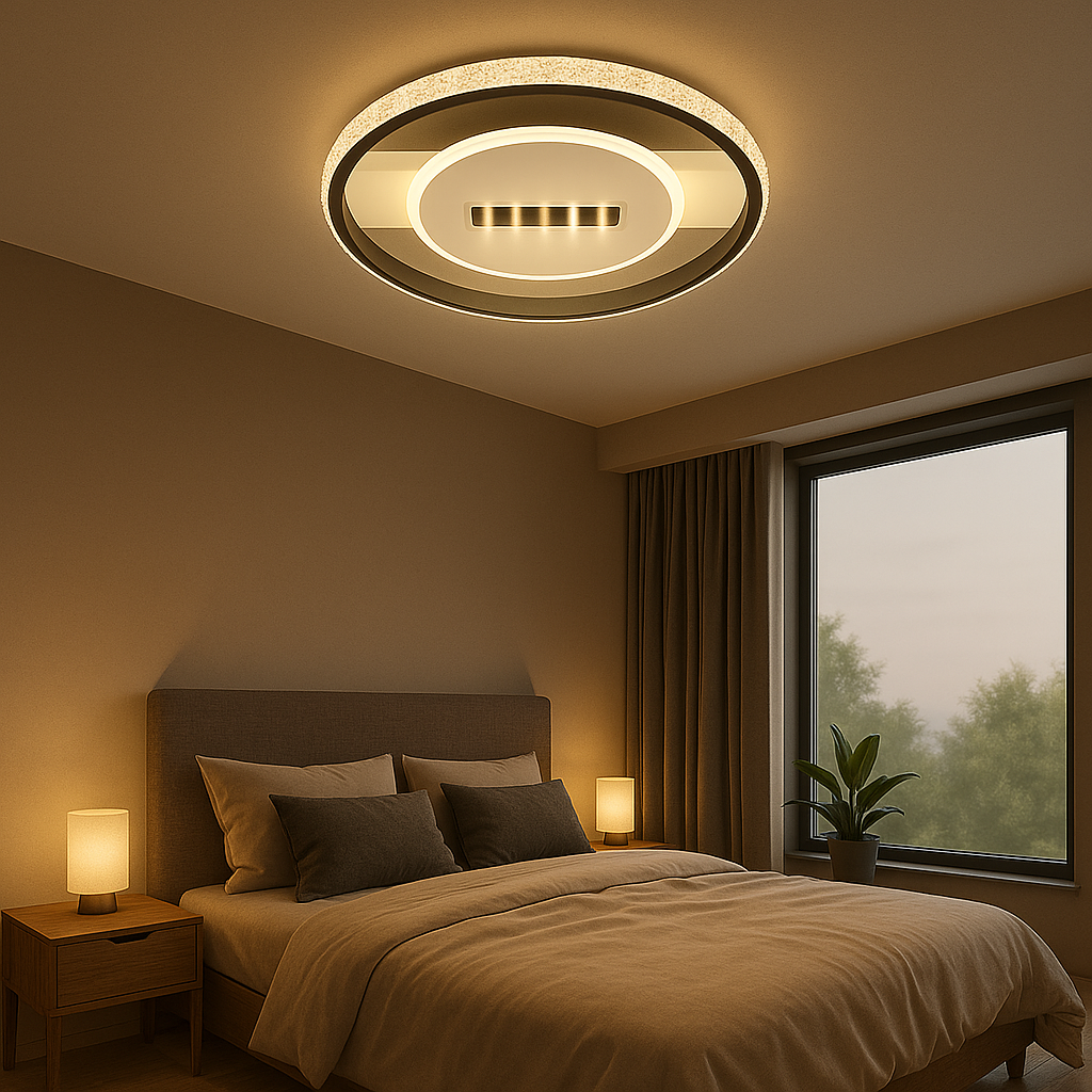 Lustra LED 9334/3BK+WH 91W rectangulara, ideal a pentru dormitoare moderne cu 3 moduri de lumin a si telecomanda inclusa