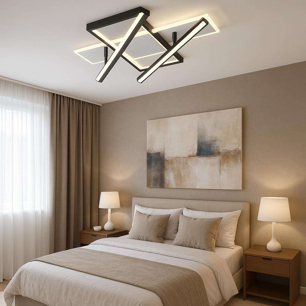 Lustra LED 9390/4T moderna 144W potrivita pentru dormitoare cu lumin a reglabila si contrast alb negru rafinat