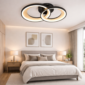 Lustra LED 9431/2 cu 2 cercuri negru lemn 62W cu telecomanda