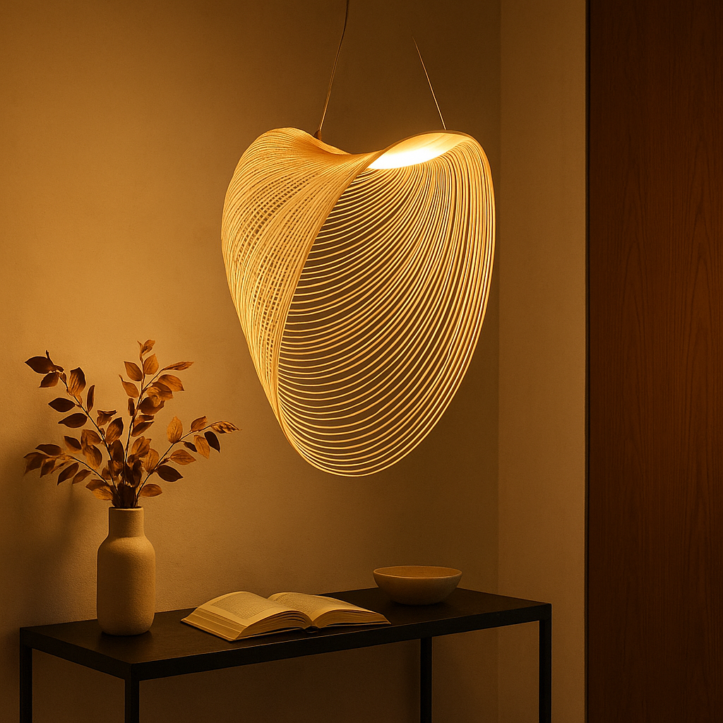 Pendul 9562-800 cu fire metalice aurii si LED 15W integrat, design artistic 3D ce adauga lumina ambientala si eleganta in livingurile moderne.