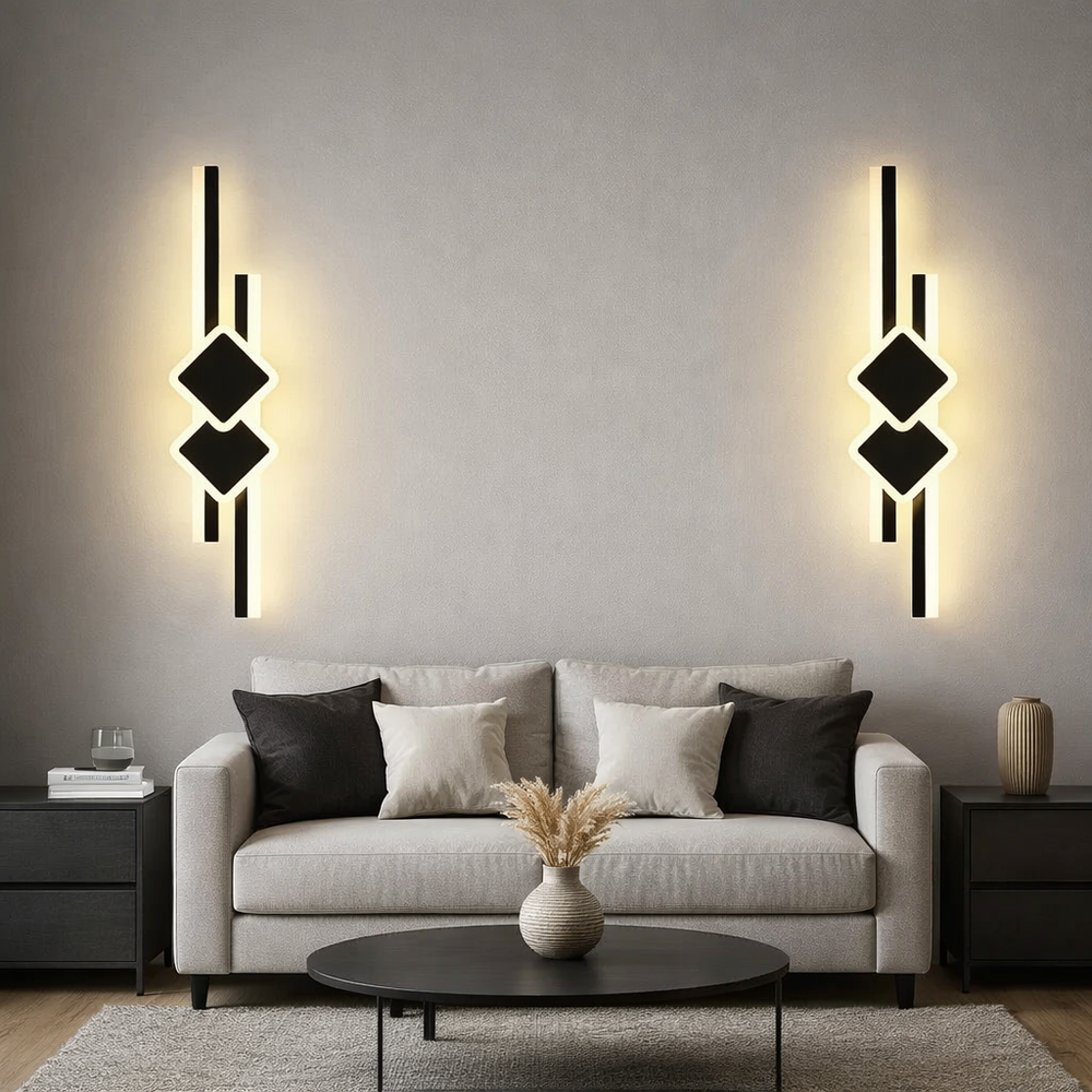 Aplica LED LUBAN neagra design geometric alungit 64W montata pe perete in living modern