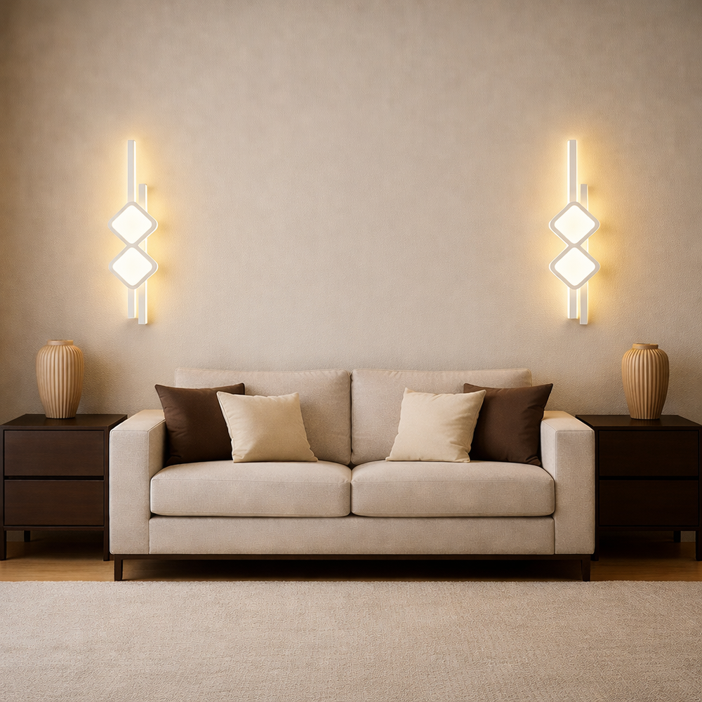 Aplica LED LUBAN alba design geometric alungit 64W montata pe perete in living modern