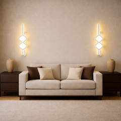 Aplica LED LUBAN alba design geometric alungit 64W montata pe perete in living modern