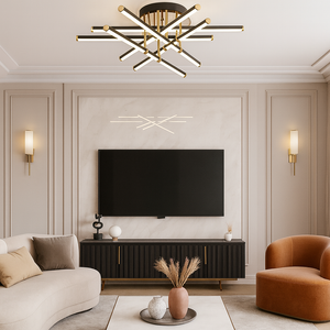 Lustra LED moderna negru-auriu 144W cu telecomanda 9802/6BK+FGD