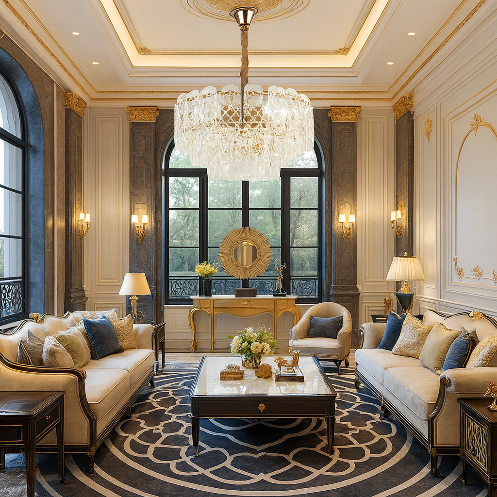 Candelabru modern auriu cu cristale 98046/600 si 11 surse E27, ideal pentru living spatios cu decor elegant si iluminare puternica si uniforma.