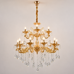 Candelabru Cristal Auriu H98056/10+5FG pe Doua Nivele E14