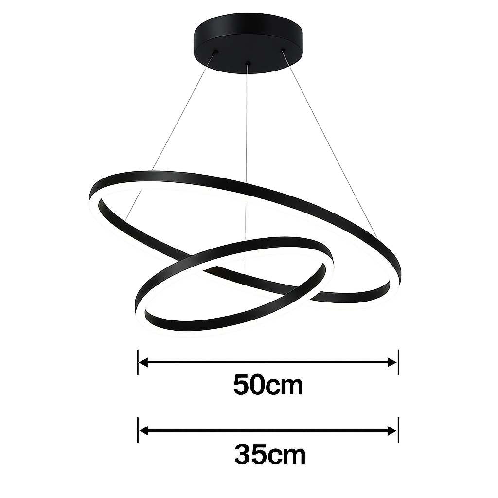 Lustra LED 2 cercuri negru mat 140W cu telecomanda, iluminare spectaculoasa pentru scara interioara