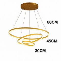 Lustra LED trei cercuri auriu 140W cu telecomanda, iluminare ambientala eleganta pentru dormitor