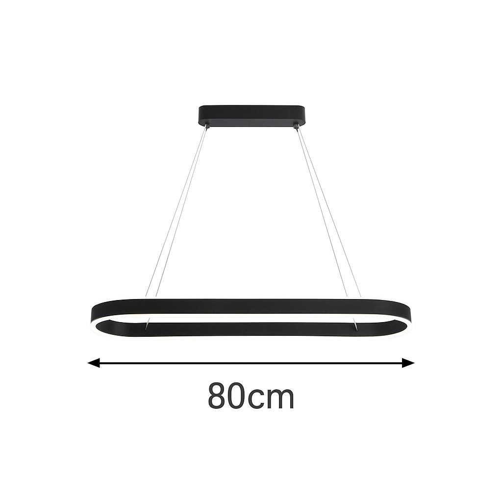 Lustra LED ovala neagra cu telecomanda, iluminare moderna deasupra insulei de bucatarie