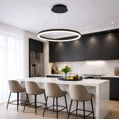 Lustra LED cerc rotund negru Ø60cm cu telecomanda in bucatarie moderna cu insula