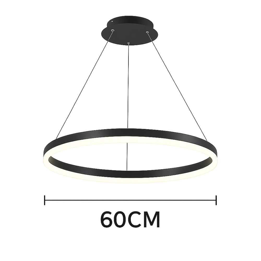 Lustra LED cerc rotund negru Ø60cm cu telecomanda in bucatarie moderna cu insula