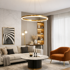 Lustra LED cerc rotund auriu 60cm telecomanda A19/600FG