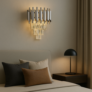 Aplica argintie cu cristale, 2xE27, design vertical elegant
