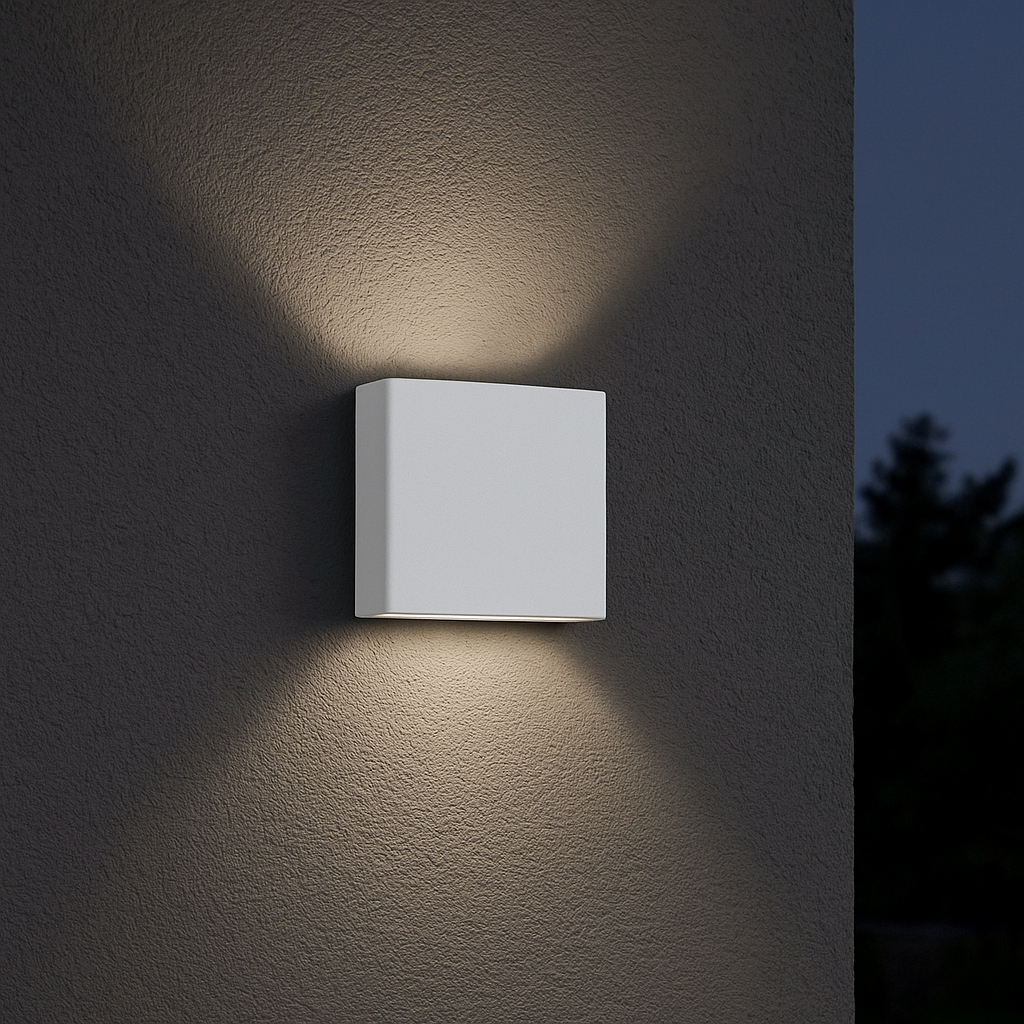 Aplica LED alba 2.5W IP54 rezistenta la umiditate si stropi, lumina calda 3000K, ideala pentru fatade si zone exterioare.