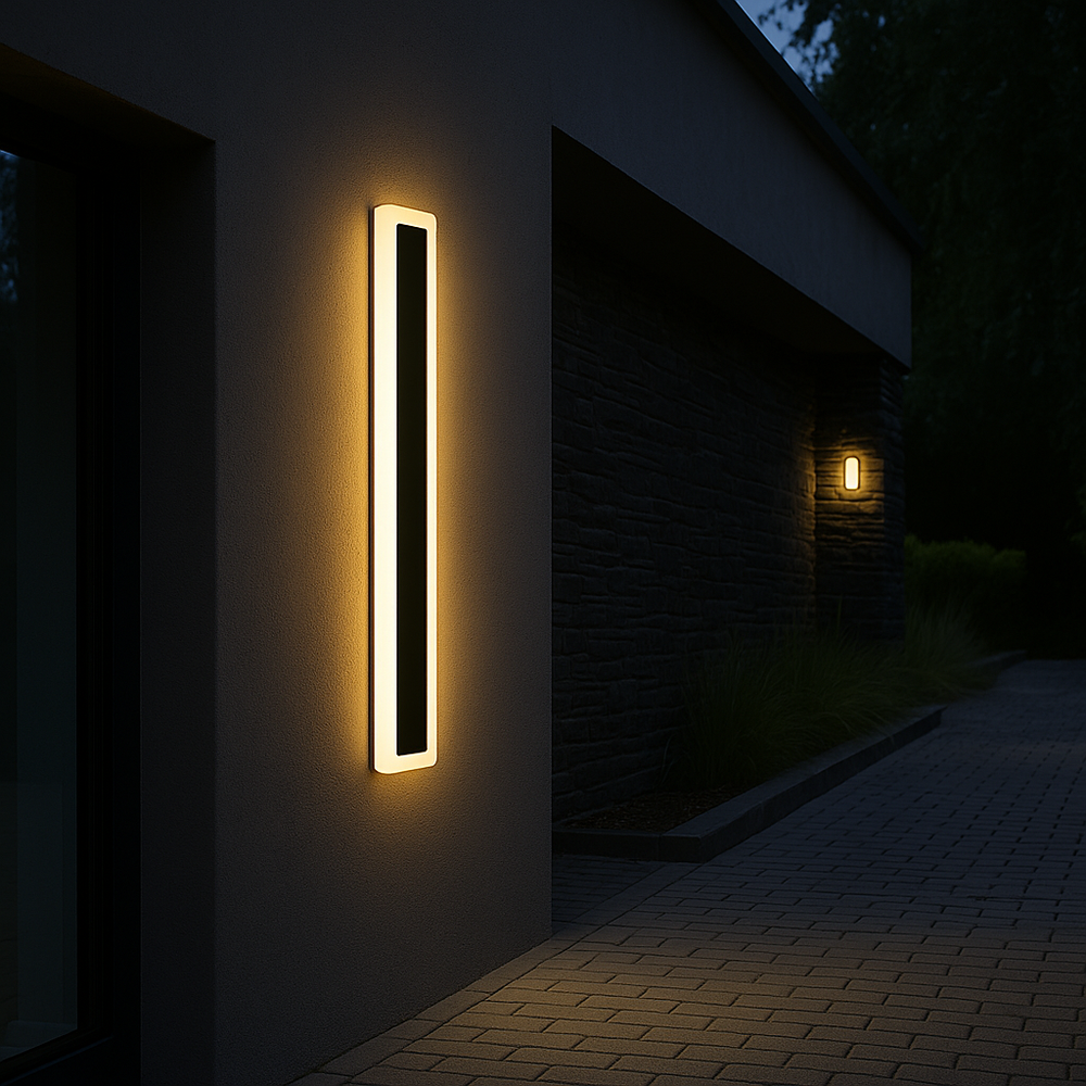Aplica LED 71103/600MB pentru exterior, design vertical negru mat, lumina calda 3000K, rezistenta la ploaie.