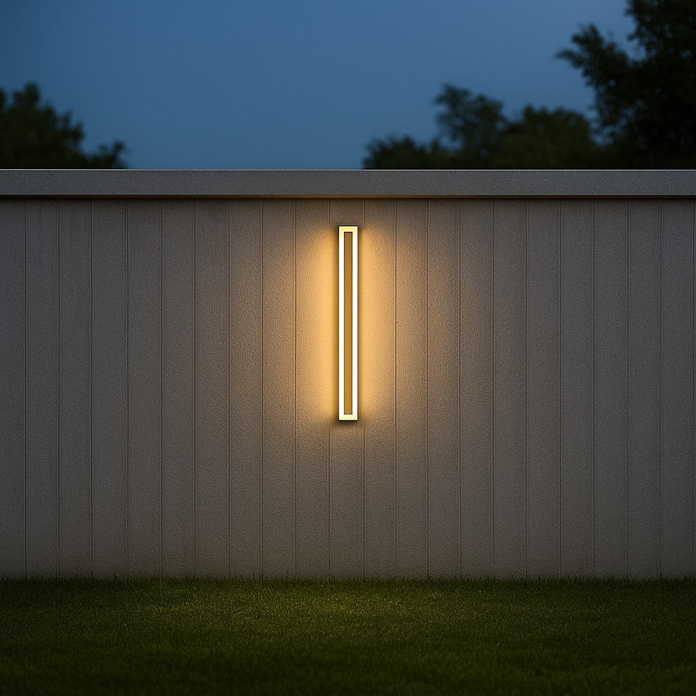 Aplica LED 71103/900PLG aurie pentru exterior, design vertical 900mm, lumina calda 3000K, rezistenta la ploaie pentru fatade moderne.