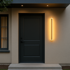 Aplica LED 71103/1200PLG aurie pentru exterior, design vertical 1200mm, lumina calda 3000K, rezistenta la ploaie pentru fatade moderne.