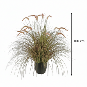 Planta Artificială Iarbă Ornamentală Tip Coadă de Vulpe, 100cm, Iarbă curbată cu Spice, Roz si Verde, Fara Ghiveci