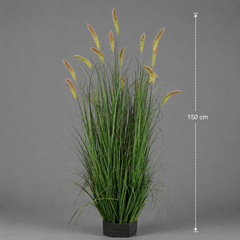 Planta Artificială Iarbă Ornamentală Tip Coadă de Pisicǎ, 150 cm, 17 tulpini, iarbă curbată și spice, Verde, Fara Ghiveci
