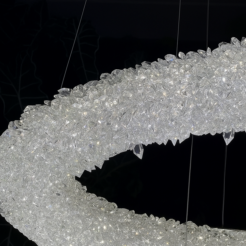 Pendul LED dublu rotund auriu Ø600+Ø400 cu telecomanda, iluminare calda pe casa scarii elegante.