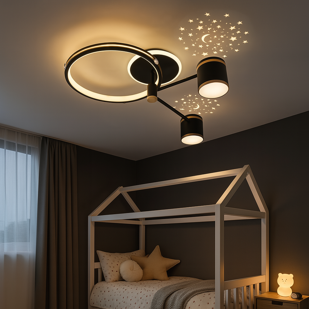 Lustra Led 50Cm 80W cu LED integrat negru metal pentru dormitor living hol bucatarie birou plafoniera LED moderna pentru dormitor living hol bucatarie birou design elegant cu telecomanda