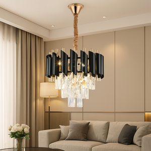 Candelabru rotund cristal negru auriu 30 cm model 9001-300