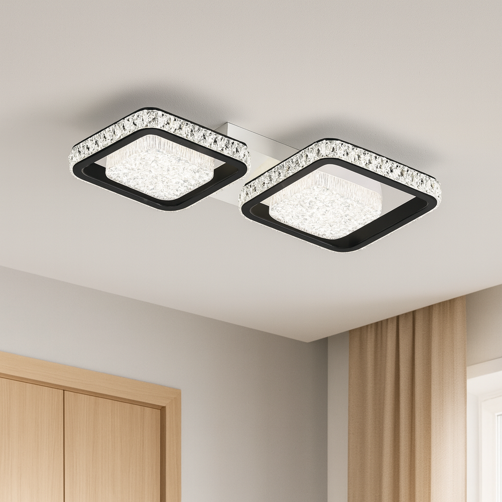 Lustra LED moderna patrata neagra, ideala pentru living contemporan, oferind iluminare uniforma si stil modern elegant, model 26233/2+2.
