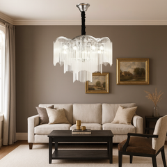 Candelabru rotund crom Ø600 mm cu 10 becuri E14, iluminare ampla si eleganta pentru living spatios modern