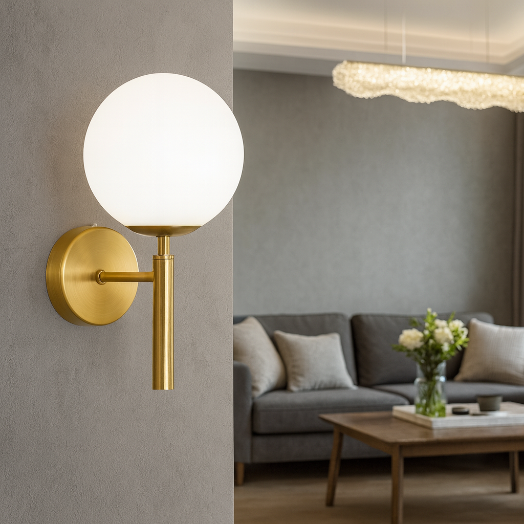 Aplica 9851-1B E27 1x60W, forma compacta moderna, instalata pe un hol pentru lumina clara si practica