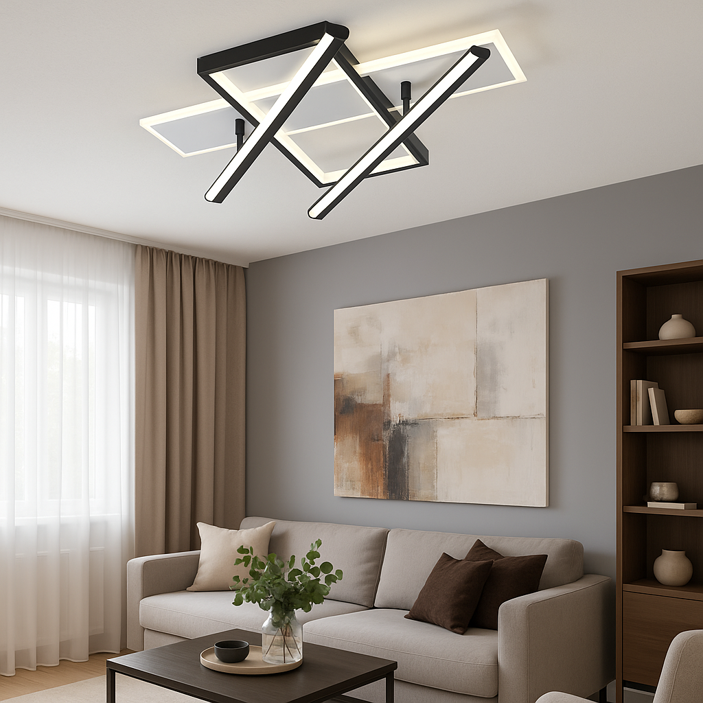 Lustra LED 9390/4T 144W cu design geometric alb negru ideal a pentru livinguri moderne cu lumin a reglabila si stil elegant