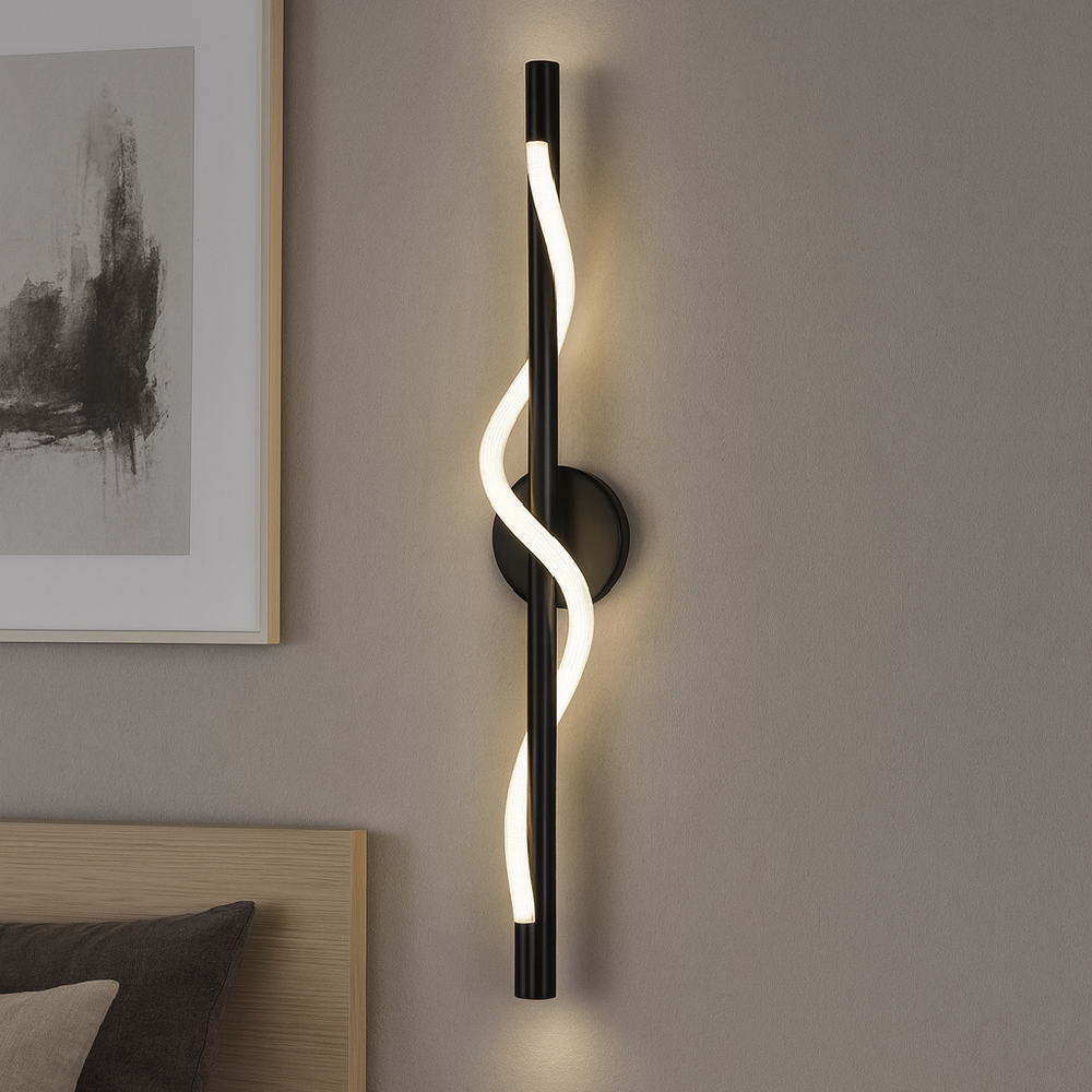 Aplica LED LUBAN Spiral neagra 20W iluminare ambientala cu design spiralat in dormitor modern
