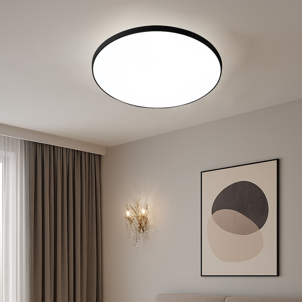 Plafoniera LED rotunda 370mm alb-negru, 45W, lumina rece 6500K, design modern pentru bucatarie, birou sau spatii comerciale