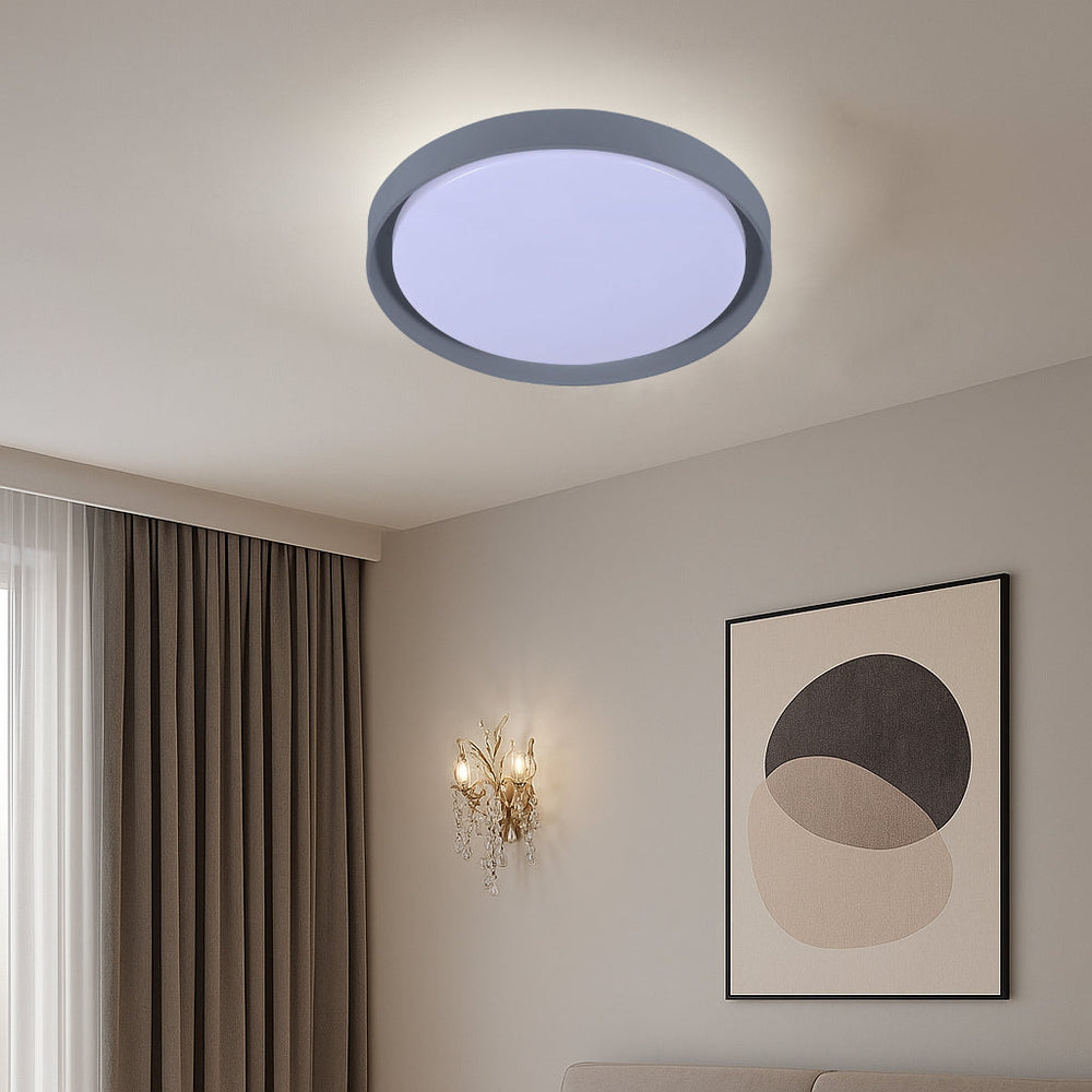 Plafoniera LED rotunda 460mm gri, 96W, lumina calda 3000K si rece 6500K, design modern pentru living, dormitor sau spatii mari