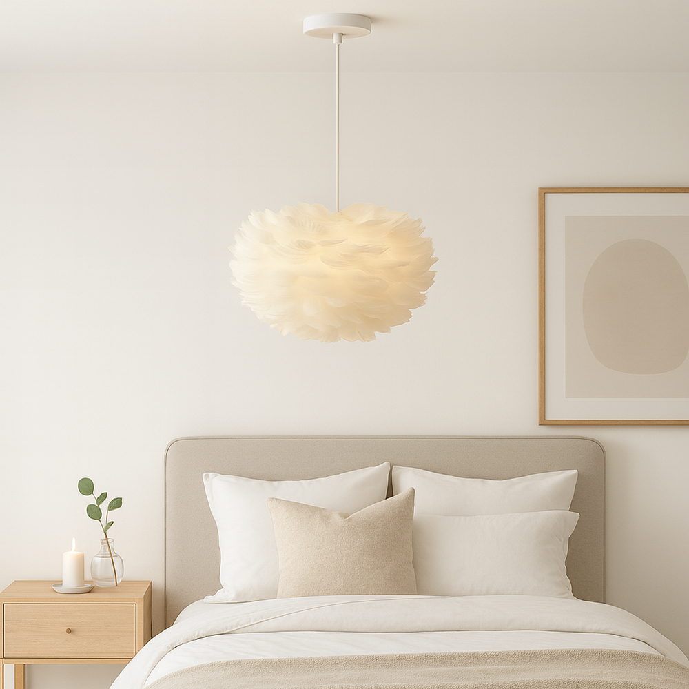 Pendul LED PJA01 alb minimalist de 120 cm, design slim modern, ideal pentru dormitor luminoase si elegante.