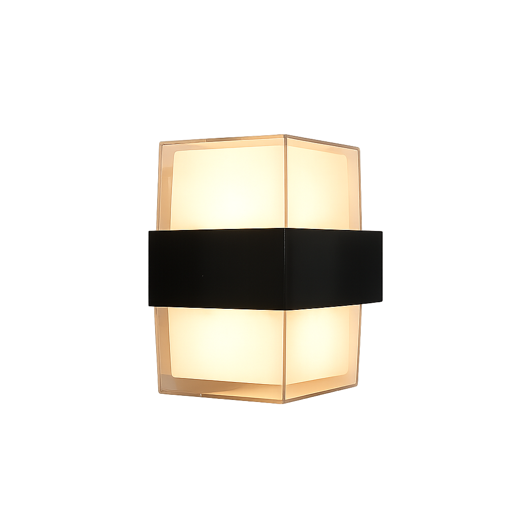 Aplica LED 10W IP54 lumina calda, design negru minimalist pentru holuri si coridoare elegante.