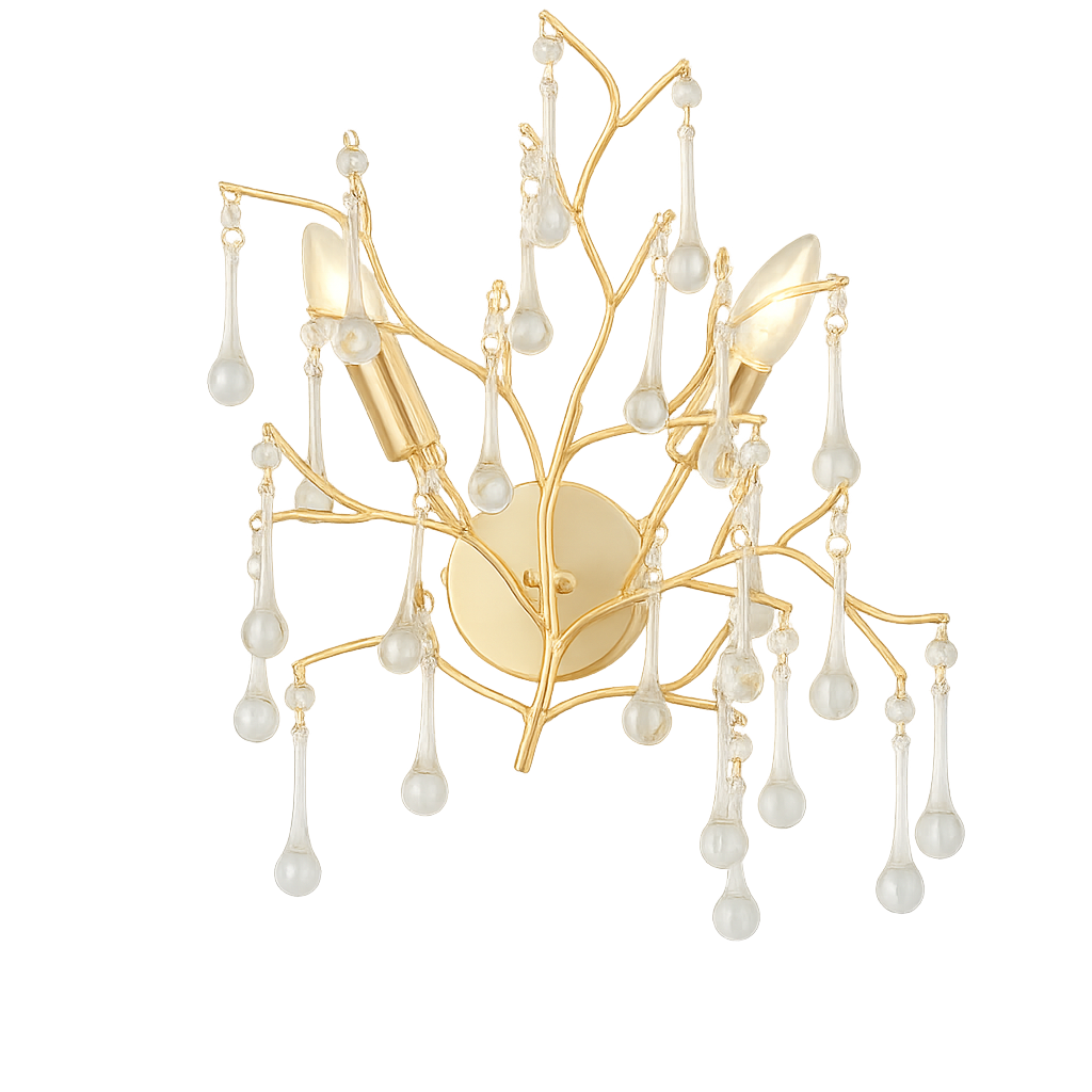 Aplica aurie cu cristale K9 stralucitoare, design rotund Ø30 cm cu 2 E14, perfecta pentru living modern cu lumina decorativa eleganta.