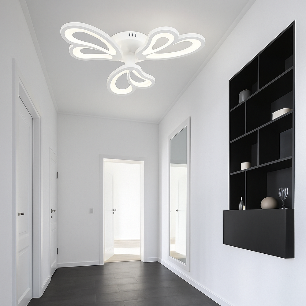 Lustra LED alba cu 3 brate si telecomanda iluminare ambientala pentru hol modern