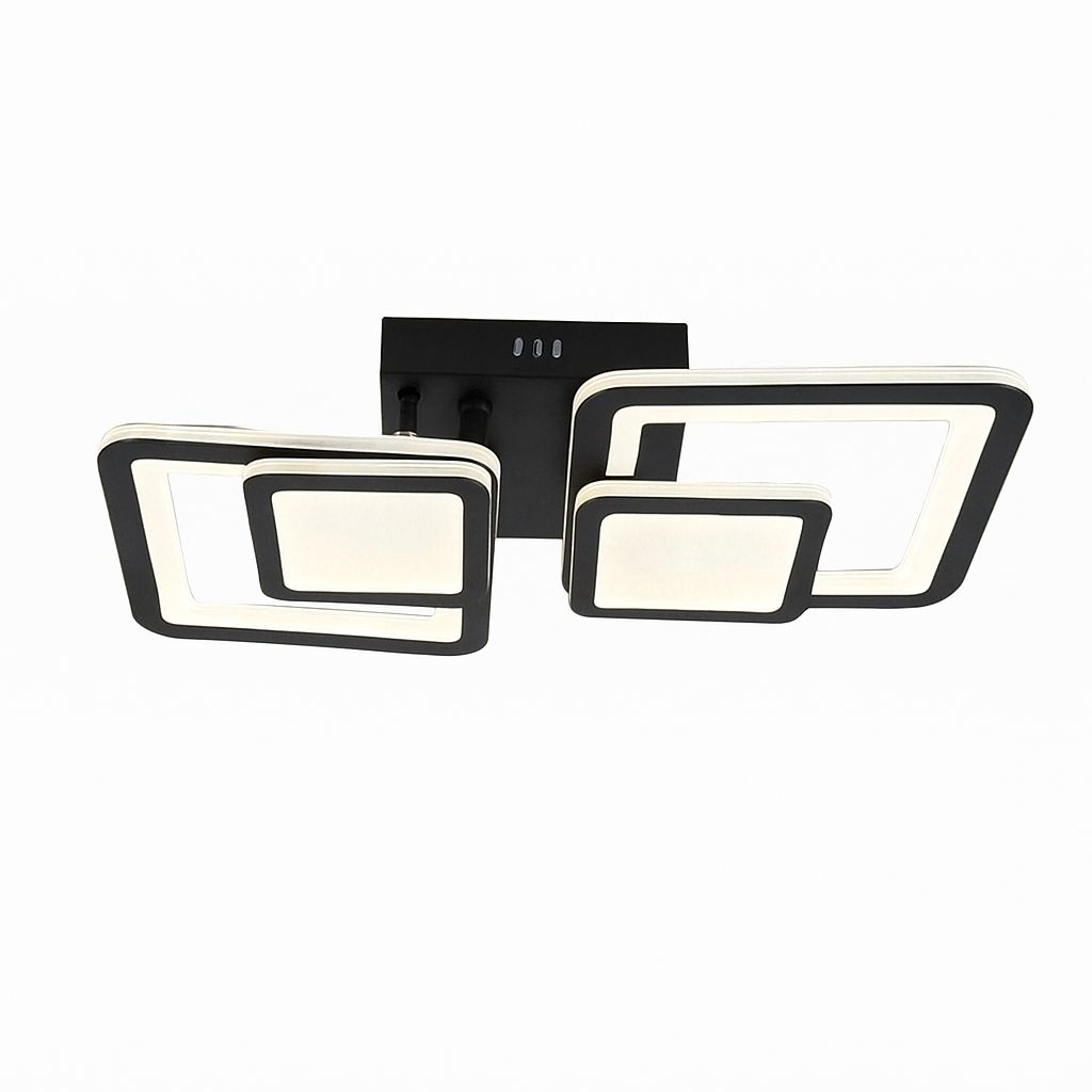 Lustra LED rectangulara 80W finisaj negru cu lumina ajustabila 3000K-6500K, perfecta pentru dormitor modern cu iluminare confortabila