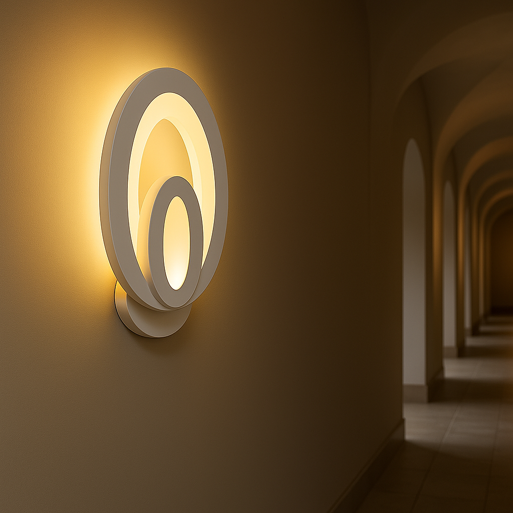 Aplica LED verticala LUBAN B03 260mm, instalata pe un hol ingust pentru lumina clara si eleganta