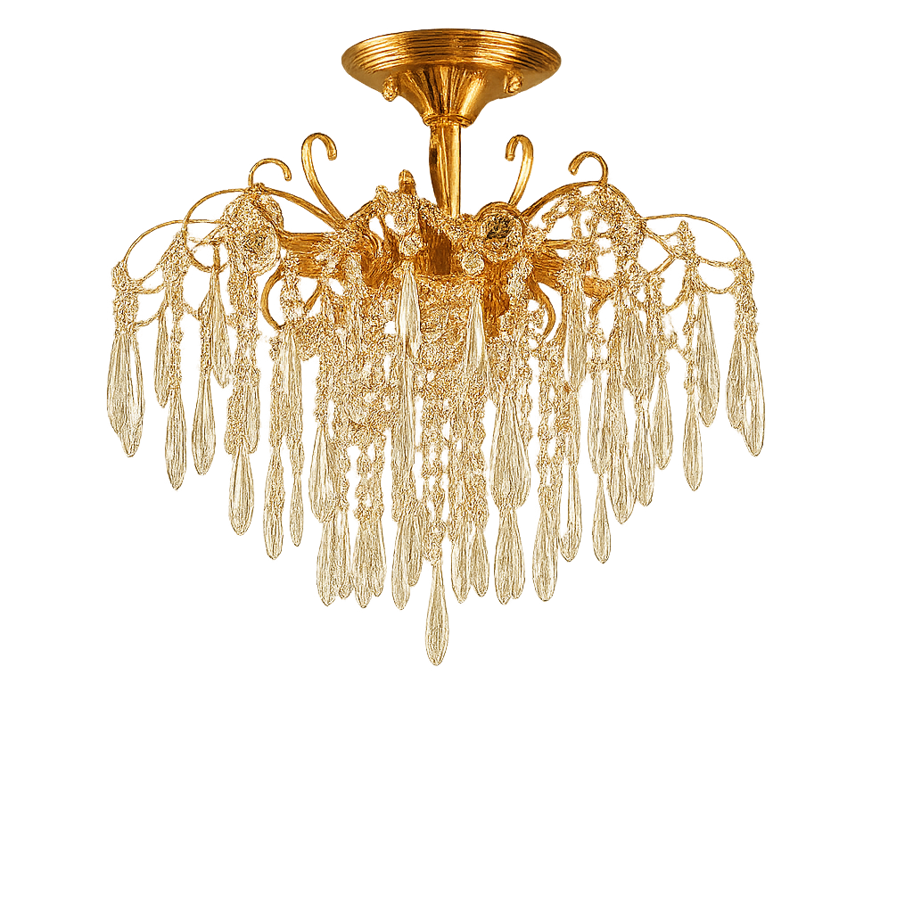 Candelabru rotund auriu cu cristale K9, 5 becuri E27, iluminare calda eleganta pentru living modern spațios