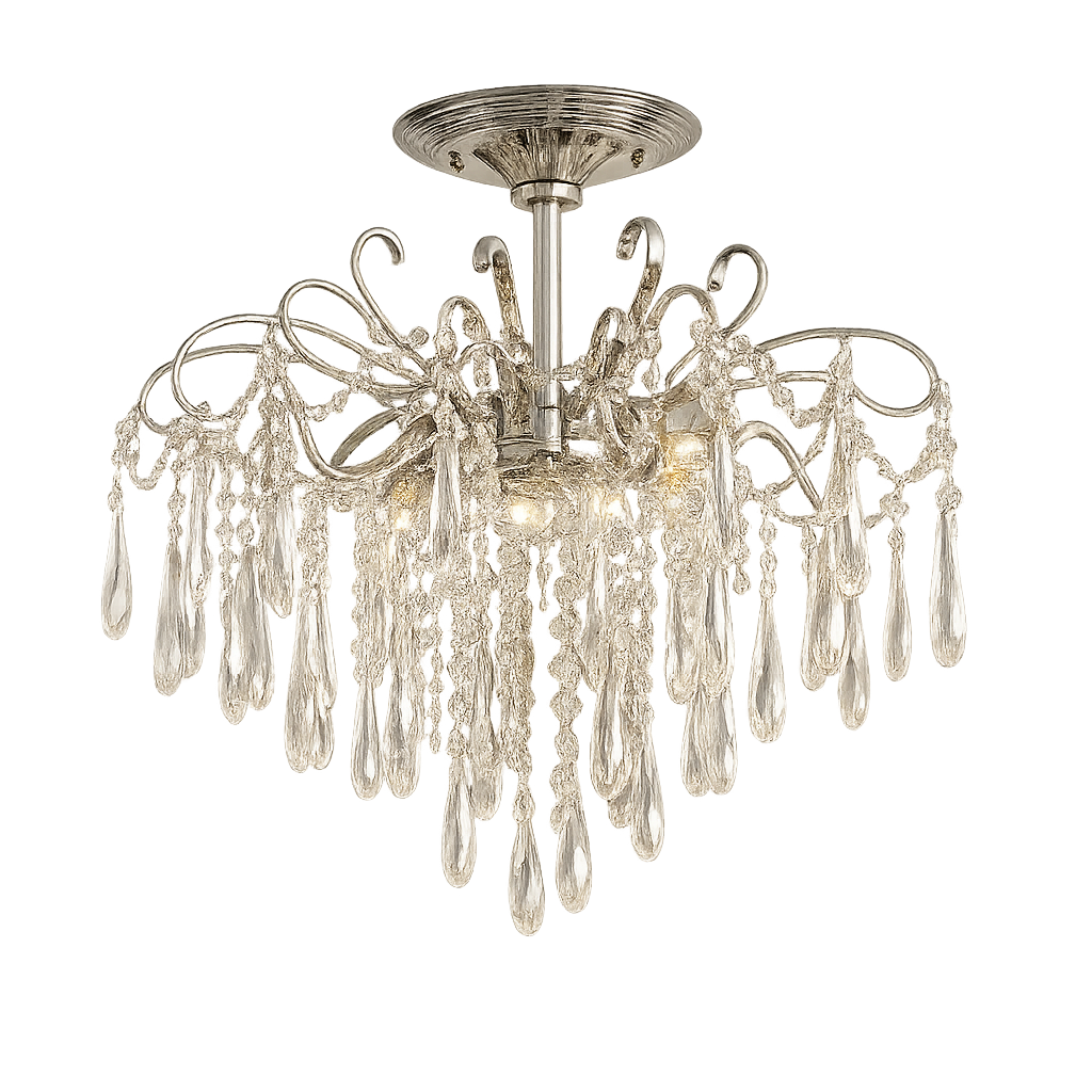 Candelabru rotund crom cu cristale K9, 5 becuri E27, iluminare eleganta centrala pentru living modern