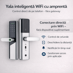 yala inteligenta cupru pentru birou usa lemn, control prin aplicatie Tuya, amprenta, card si parola, securitate moderna
